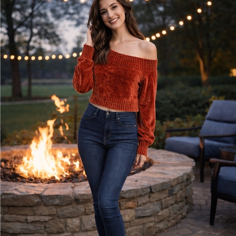 Burnt Orange Velvet Women's Sweater